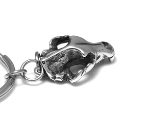 Grizzly Bear Skull Keychain, Animal Skeleton Keyring in Pewter