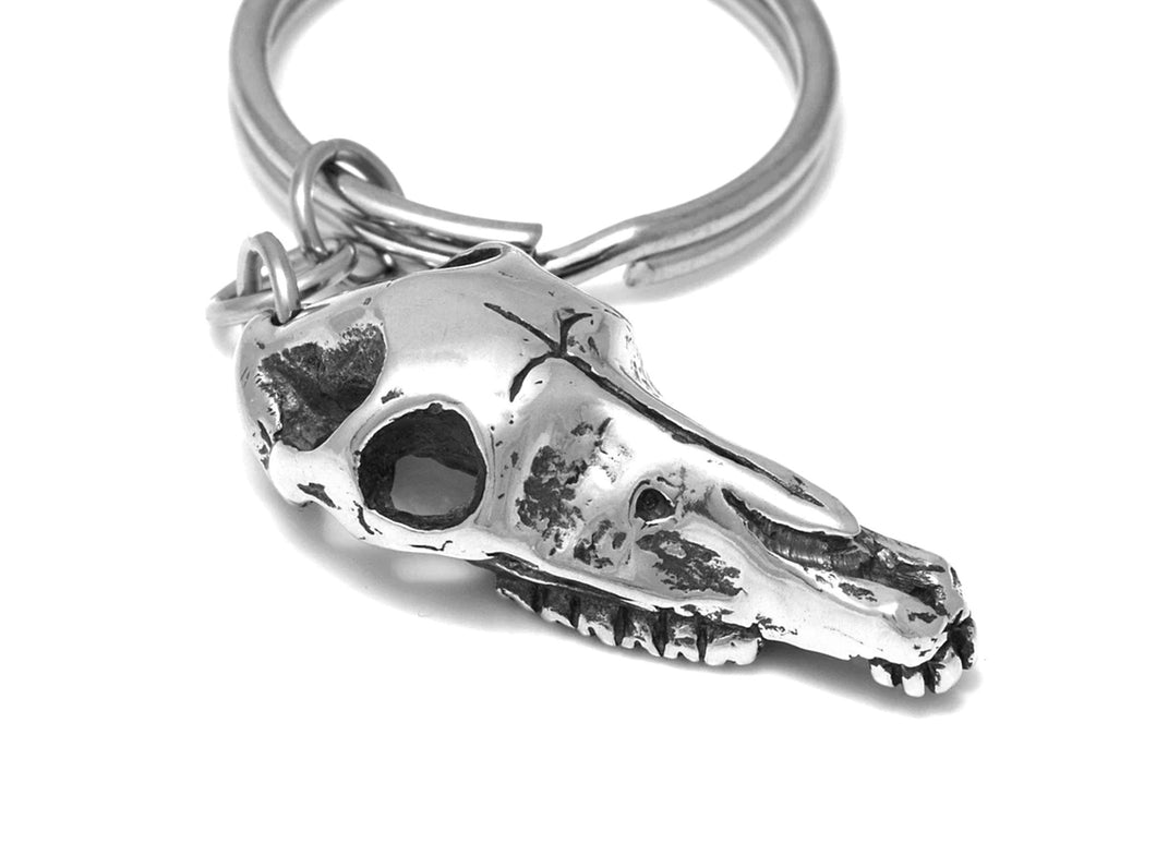 Horse Skull Keychain, Animal Skeleton Keyring in Pewter