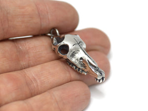 Horse Skull Keychain, Animal Skeleton Keyring in Pewter