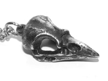 Antiqued Jackdaw Skull Necklace, Oxidized Bird Jewelry in Pewter