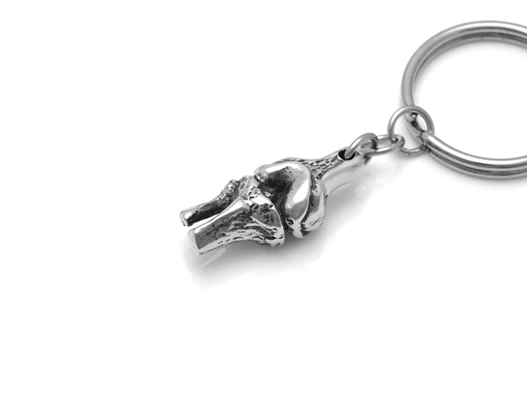 Knee Bone Keychain, Anatomy Keyring in Pewter