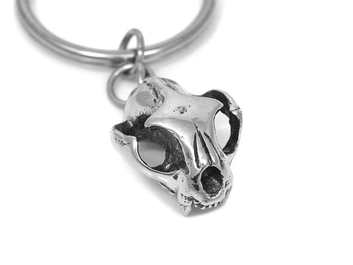 Lynx Skull Keychain, Bobcat Keyring in Pewter