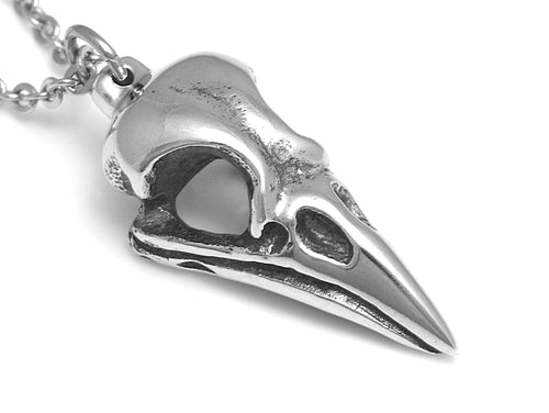 Magpie Skull Necklace, Bird Jewelry in Pewter