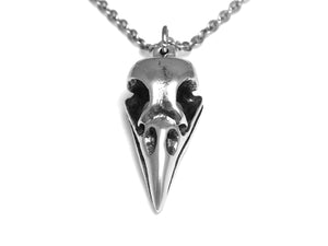 Magpie Skull Necklace, Bird Jewelry in Pewter