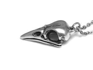 Magpie Skull Necklace, Bird Jewelry in Pewter