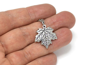 Maple Tree Leaf Necklace, Nature Jewelry in Pewter