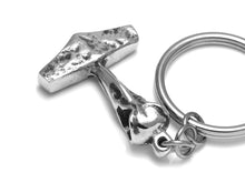 Hammer of Thor Mjolnir with Hugin or Munin Raven Skull Keychain in Pewter