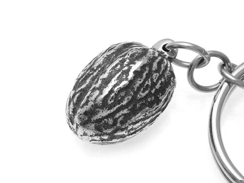 Nutmeg Keychain, Spice Nature Keyring in Pewter