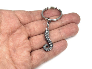 Octopus Tentacle Keychain, Animal Keyring in Pewter