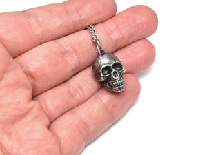 Antiqued Human Skull Necklace, Memento Mori Jewelry in Pewter