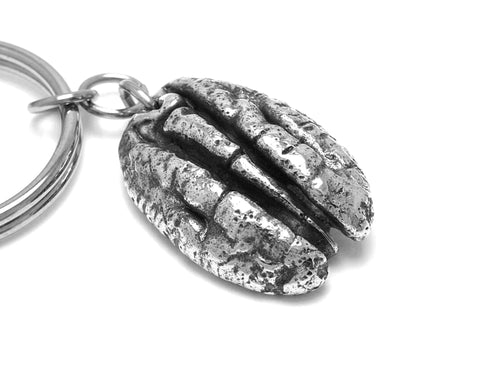 Pecan Keychain, Nut Nature Keyring in Pewter