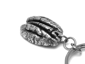 Pecan Keychain, Nut Nature Keyring in Pewter