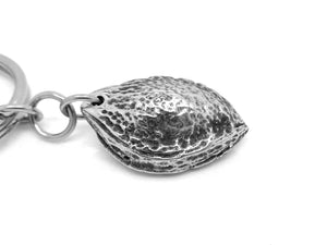 Plum Seed Keychain, Nature Keyring in Pewter