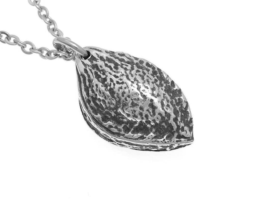 Plum Seed Necklace, Prune Stone Jewelry in Pewter