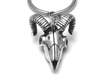 Ram Skull Keychain, Zodiac Aries Keyring in Pewter