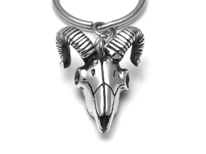 Ram Skull Keychain, Zodiac Aries Keyring in Pewter