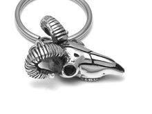 Ram Skull Keychain, Zodiac Aries Keyring in Pewter