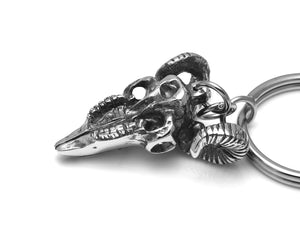 Ram Skull Keychain, Zodiac Aries Keyring in Pewter