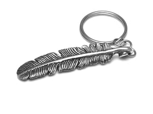 Raven Feather Keychain, Bird Keyring in Pewter