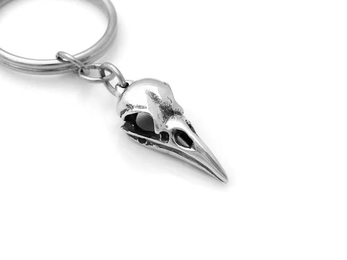 Raven Skull Keychain, Bird Skeleton Keychain in Pewter