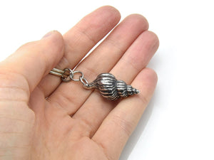 Sea Shell Keychain, Nature Keyring in Pewter