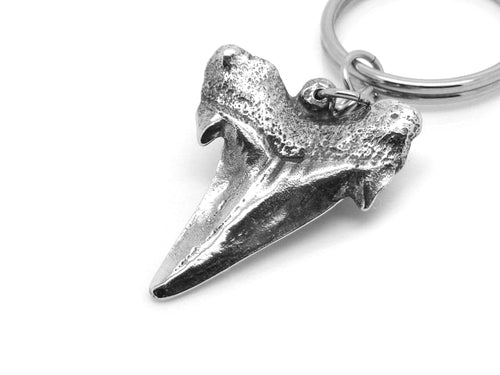 Shark Tooth Keychain, Ocean Animal Keyring in Pewter