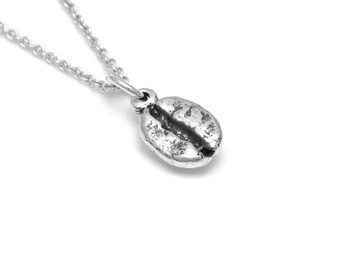 Coffee Bean Charm Necklace, Nature Jewelry in Sterling Silver