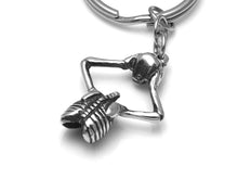 Skeleton Holding Skull Keychain, Goth Keyring in Pewter