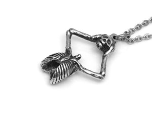 Skeleton Holding Skull Necklace, Goth Jewelry