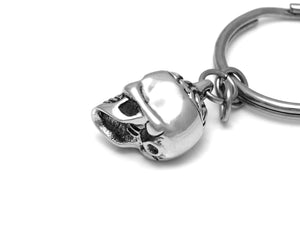 Skull and Brain Keychain, Zombie Keyring in Pewter