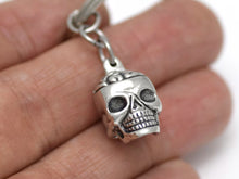 Skull and Brain Keychain, Zombie Keyring in Pewter