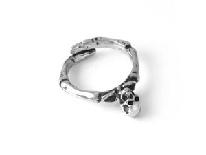 Human Skull and Skeleton Arms Ring, Rock Jewelry in Pewter