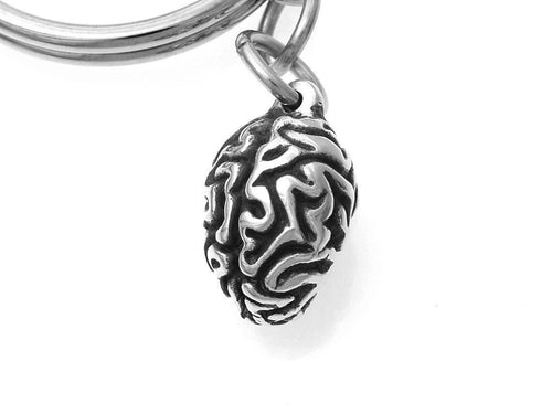 Small Brain Keychain, Anatomy Keyring in Pewter