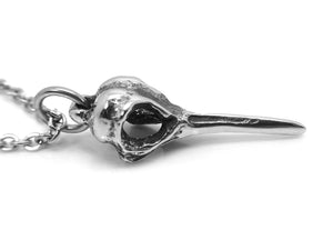 Tiny Hummingbird Skull Necklace, Bird Goth Jewelry in Pewter