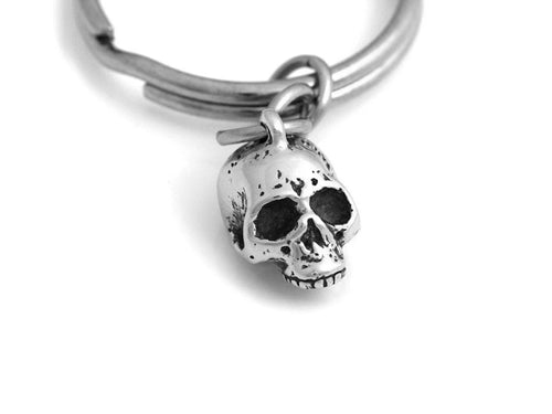 Small Skull Keychain, Memento Mori Keyring in Pewter