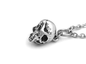 Small Human Skull Necklace, Goth Jewelry in Pewter