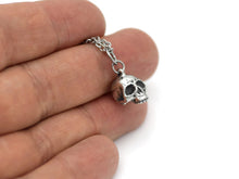 Small Human Skull Necklace, Goth Jewelry in Pewter