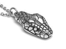 Snake Head Necklace, Anaconda Reptile  Jewelry in Polished Pewter