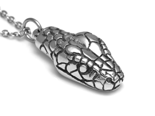 Snake Head Necklace, Anaconda Reptile  Jewelry in Polished Pewter