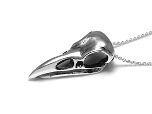 Raven Skull Necklace in Sterling Silver, Handmade Bird Skull Pendant Jewelry