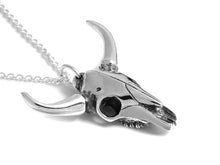 Bull Skull Necklace, Animal Cranium Jewelry in Sterling Silver