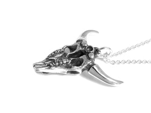 Bull Skull Necklace, Animal Cranium Jewelry in Sterling Silver