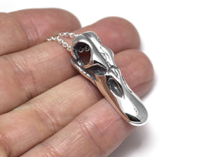 Duck Skull Necklace, Metal Animal Mallard Cranium Jewelry in Sterling Silver