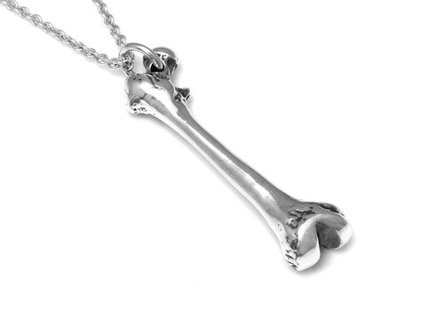 Small Femur Bone Necklace, Anatomy Jewelry in Sterling Silver