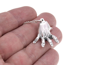 Sterling Silver Human Standing Hand Necklace, Anatomy Jewelry