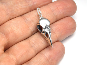 Raven Skull Necklace, Ornithology Bird Jewelry in Sterling Silver