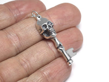 Skeleton Key Necklace in Sterling Silver, Handmade Skull and Bones Pendant