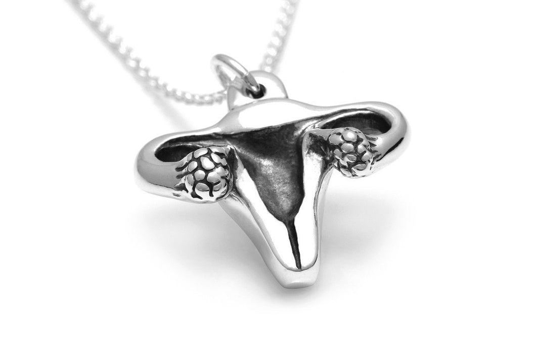 Uterus Pendant Necklace, Female Anatomy Jewelry in Sterling Silver