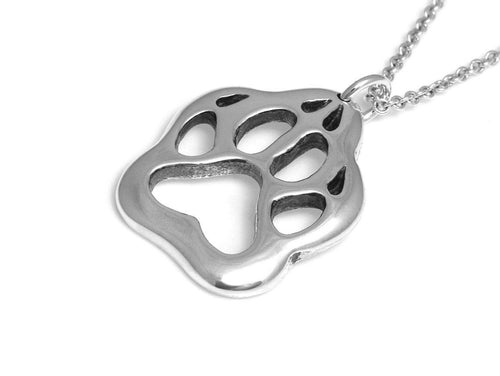 Wolf Track Necklace, Animal Footprint Jewelry in Sterling Silver