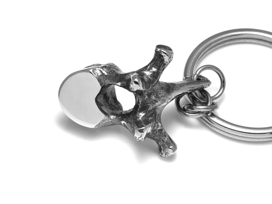 Thoracic Vertebra Keychain, Bone Keyring in Pewter